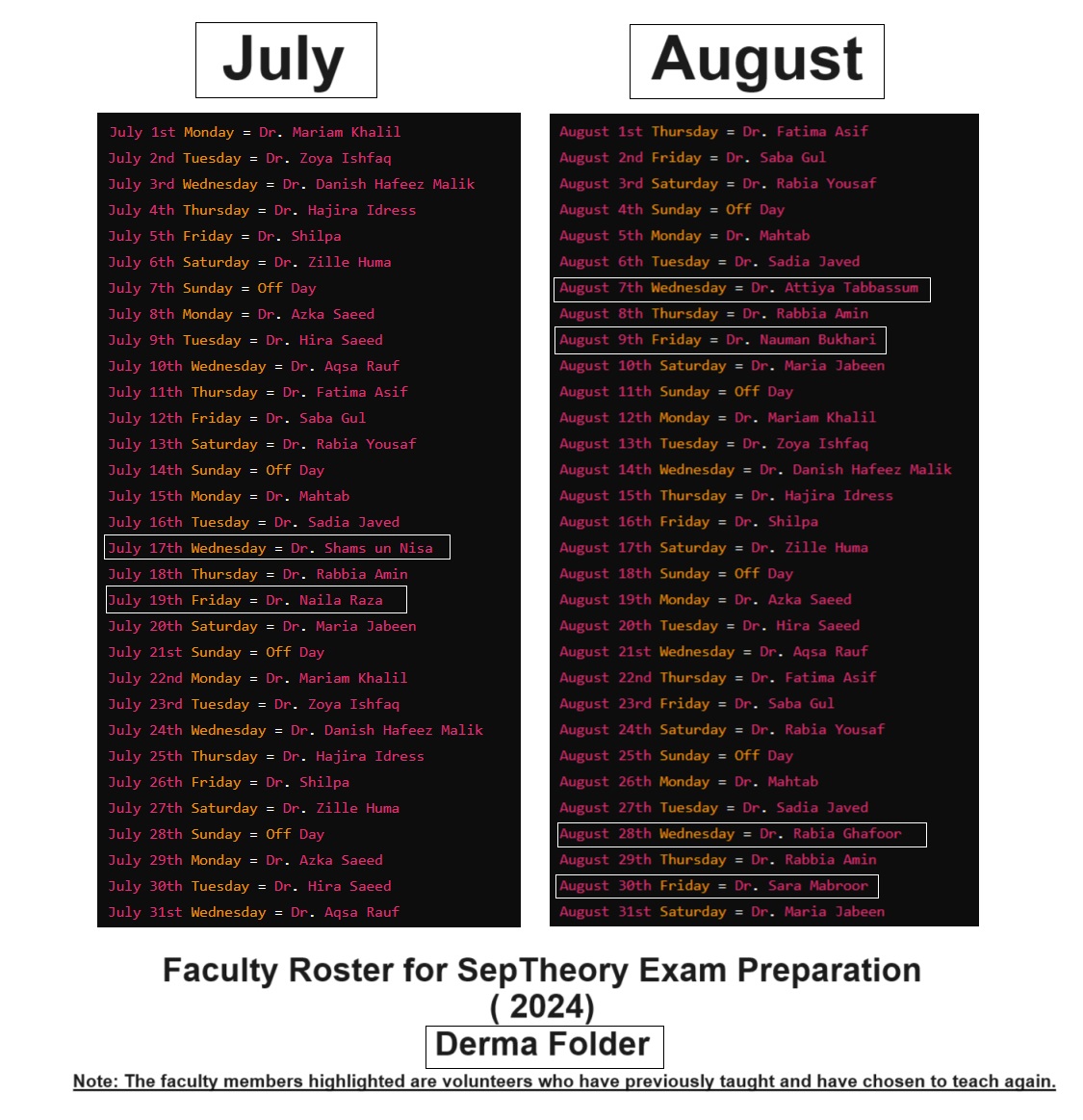 Faculty Theory Roster for September 2024 Theory exam!-derma-folder